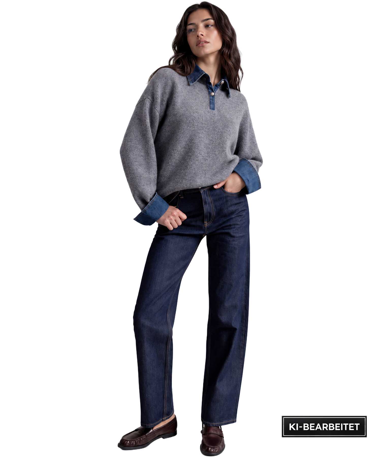 Leo & Ugo Wollpullover in Grau mit Denim-Details | Modehaus Wörmann