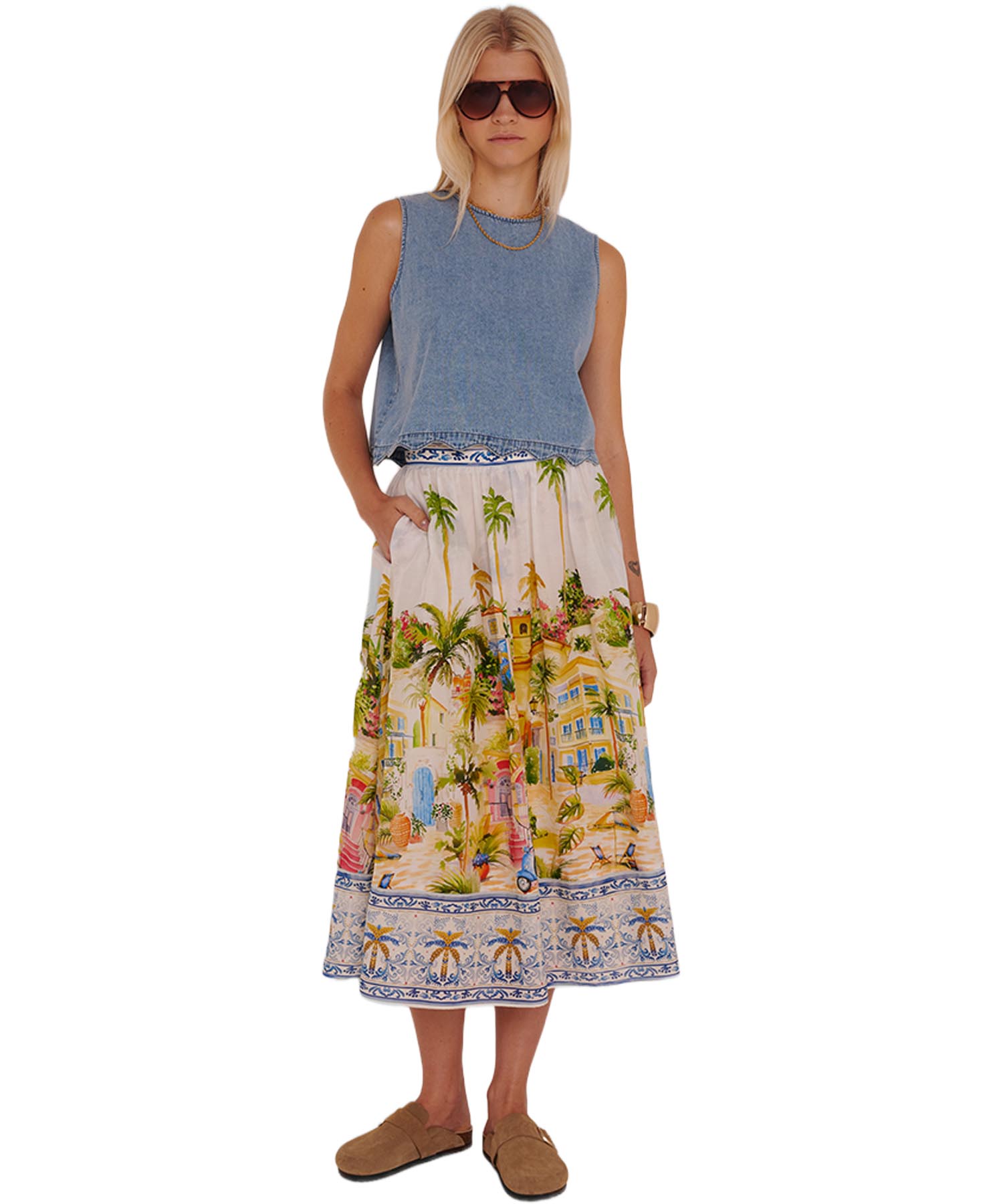 Princess goes Hollywood Midirock aus Baumwolle-Seide mit Positano Print | Modehaus Wörmann
