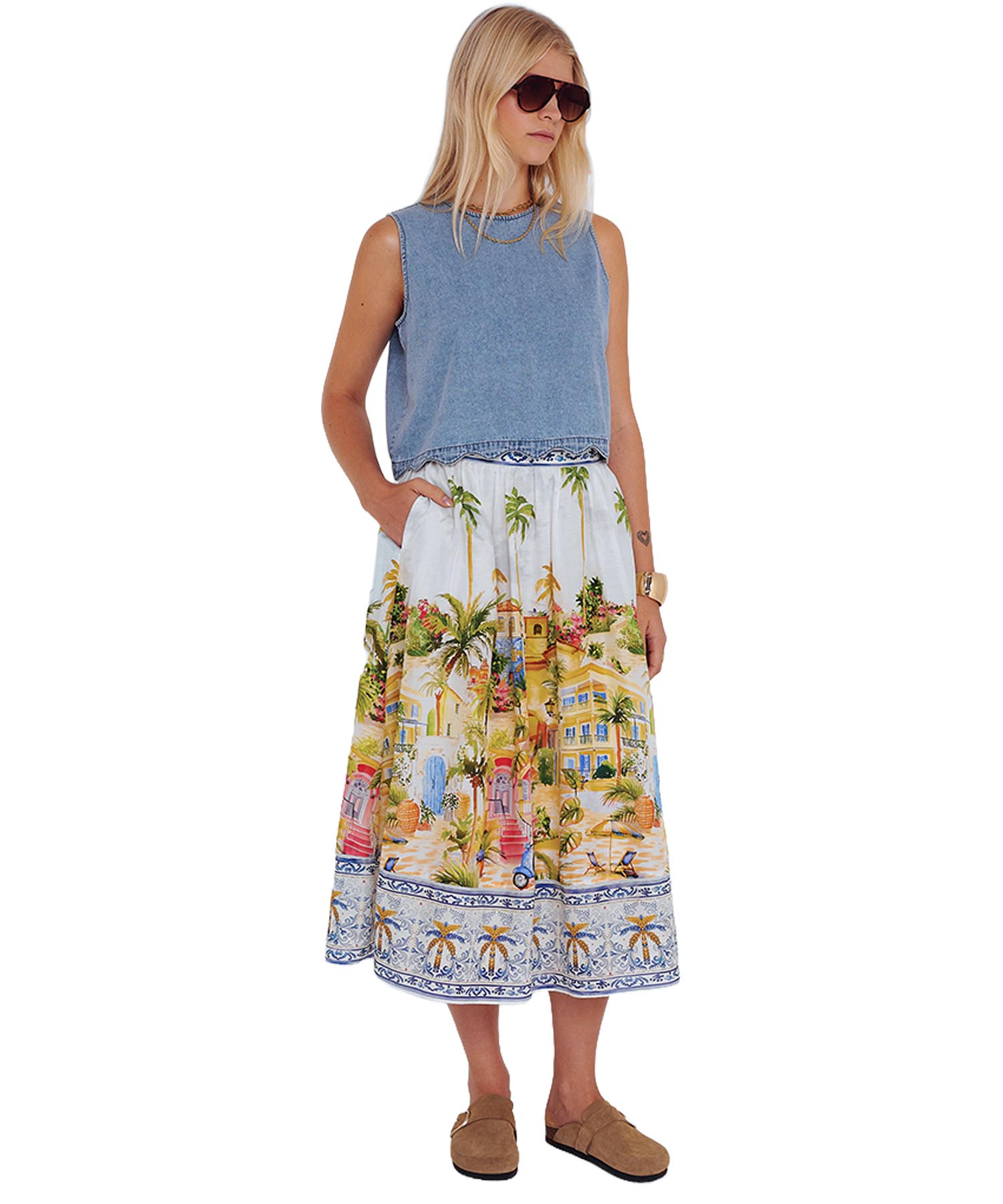 Princess goes Hollywood Midirock aus Baumwolle-Seide mit Positano Print | Modehaus Wörmann