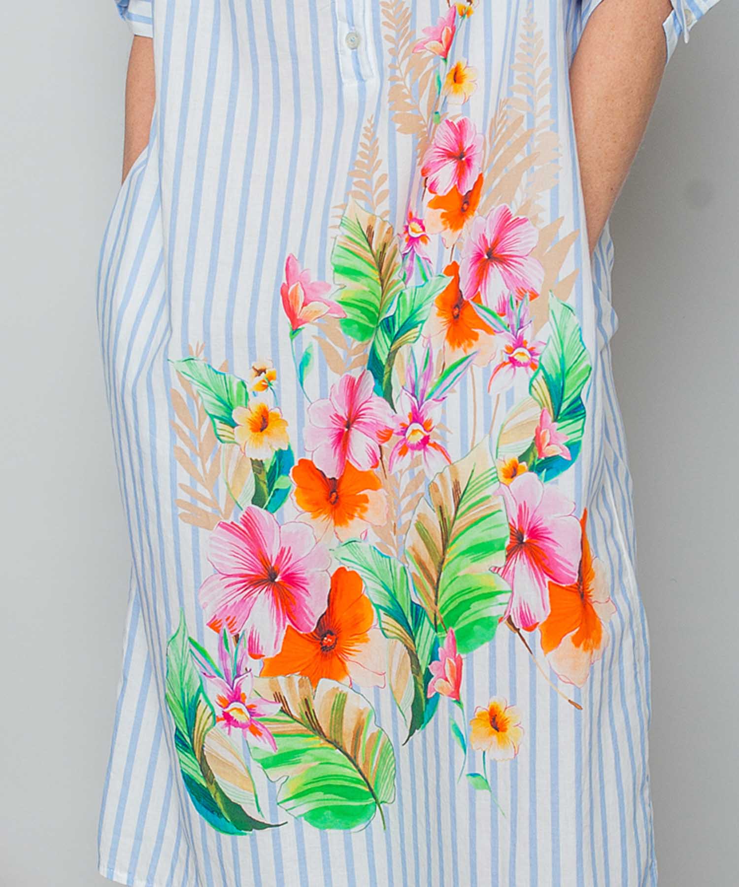 Emily van den Bergh Sommerkleid aus reiner Baumwolle mit Stripe und Flower-Print | Modehaus Wörmann