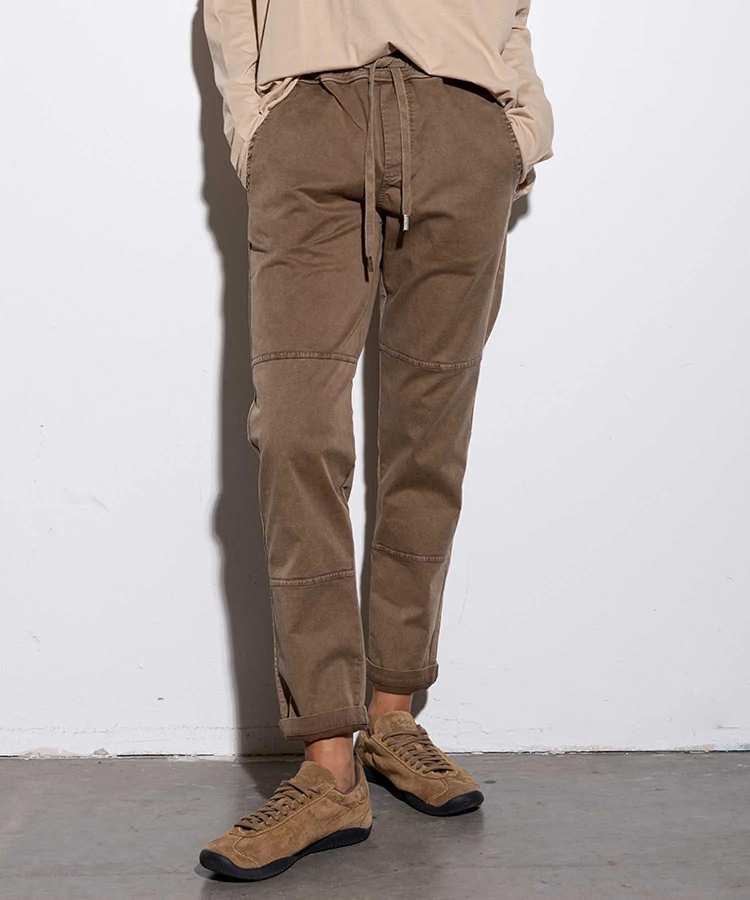 YOU TWO coole Hose im Materialmix in vintage toffee