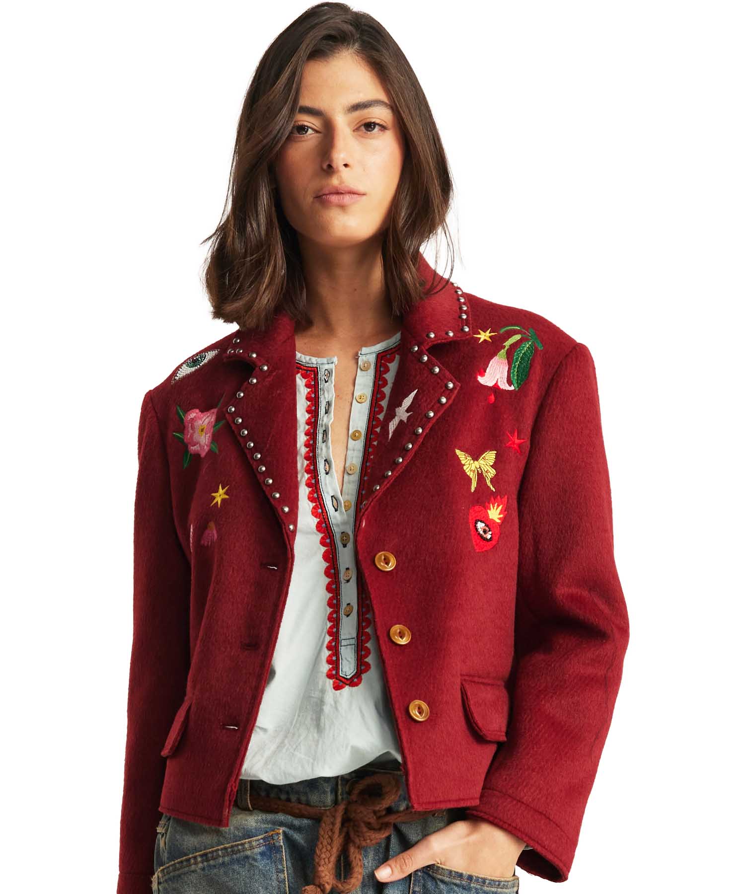 ME369 Jacke Heven Bordeaux mit Stickerei | Modehaus Wörmann