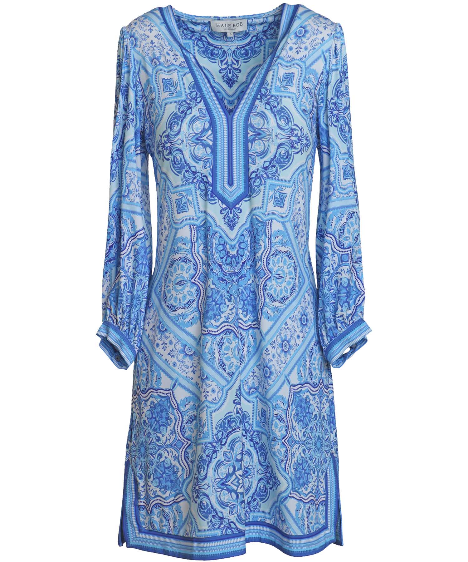 Hale Bob Austen Kleid – feminines Jerseykleid mit grafischem Ornamentdruck in Blautönen