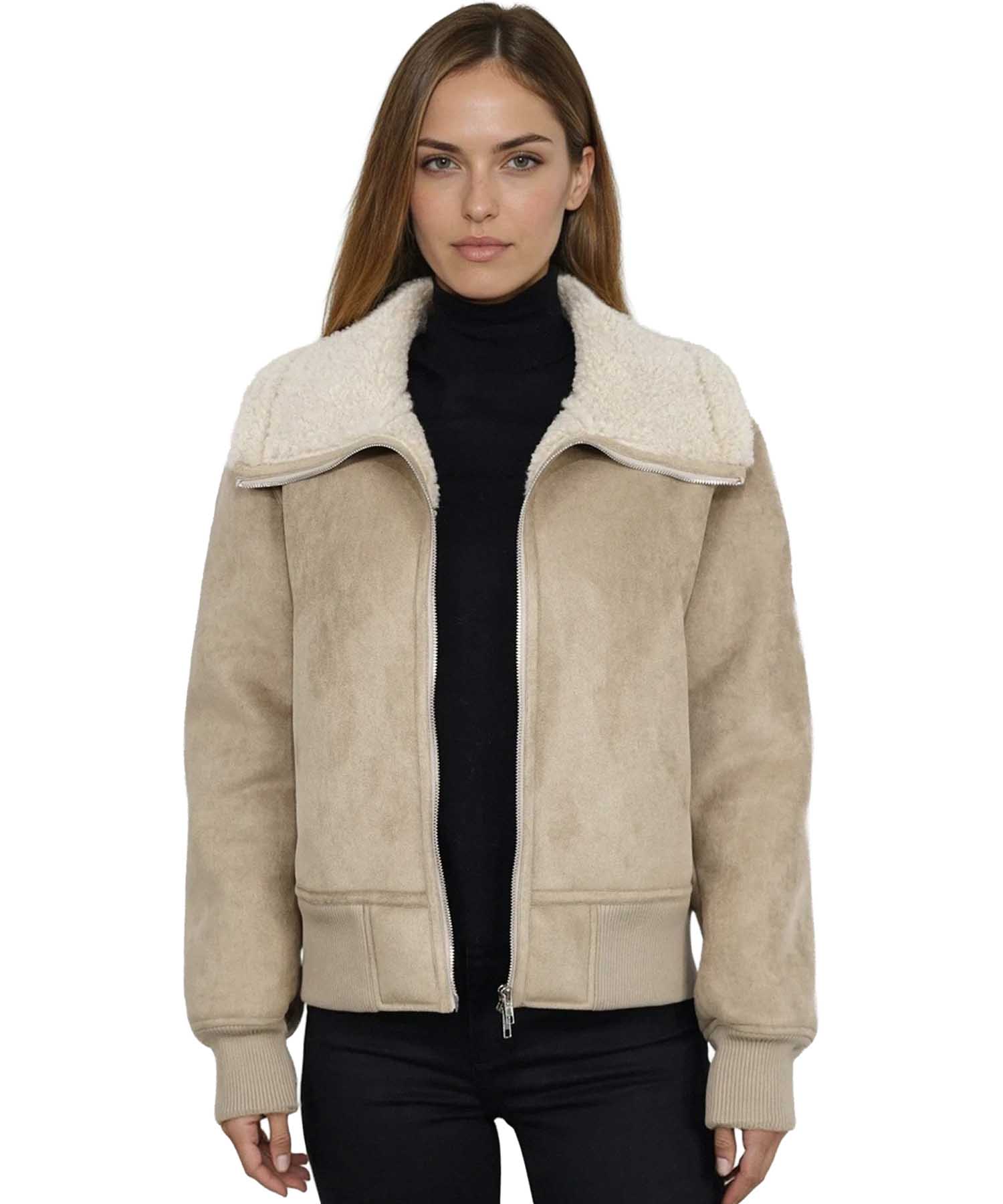 No.1 Como Jacke Cleveland in Beige mit Teddykragen