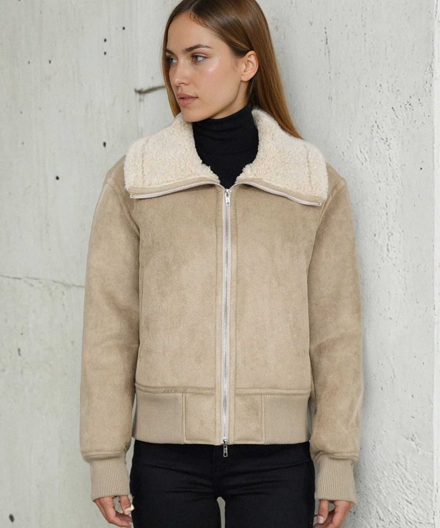 No.1 Como Jacke Cleveland in Beige mit Teddykragen