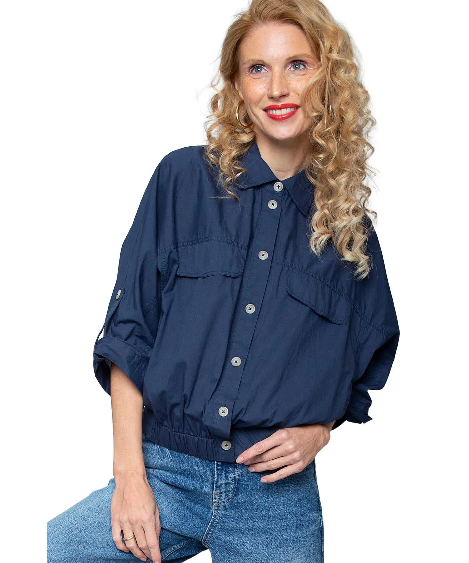 Emily van den Bergh Blusen-Blouson aus Lyocell in Dunkelblau