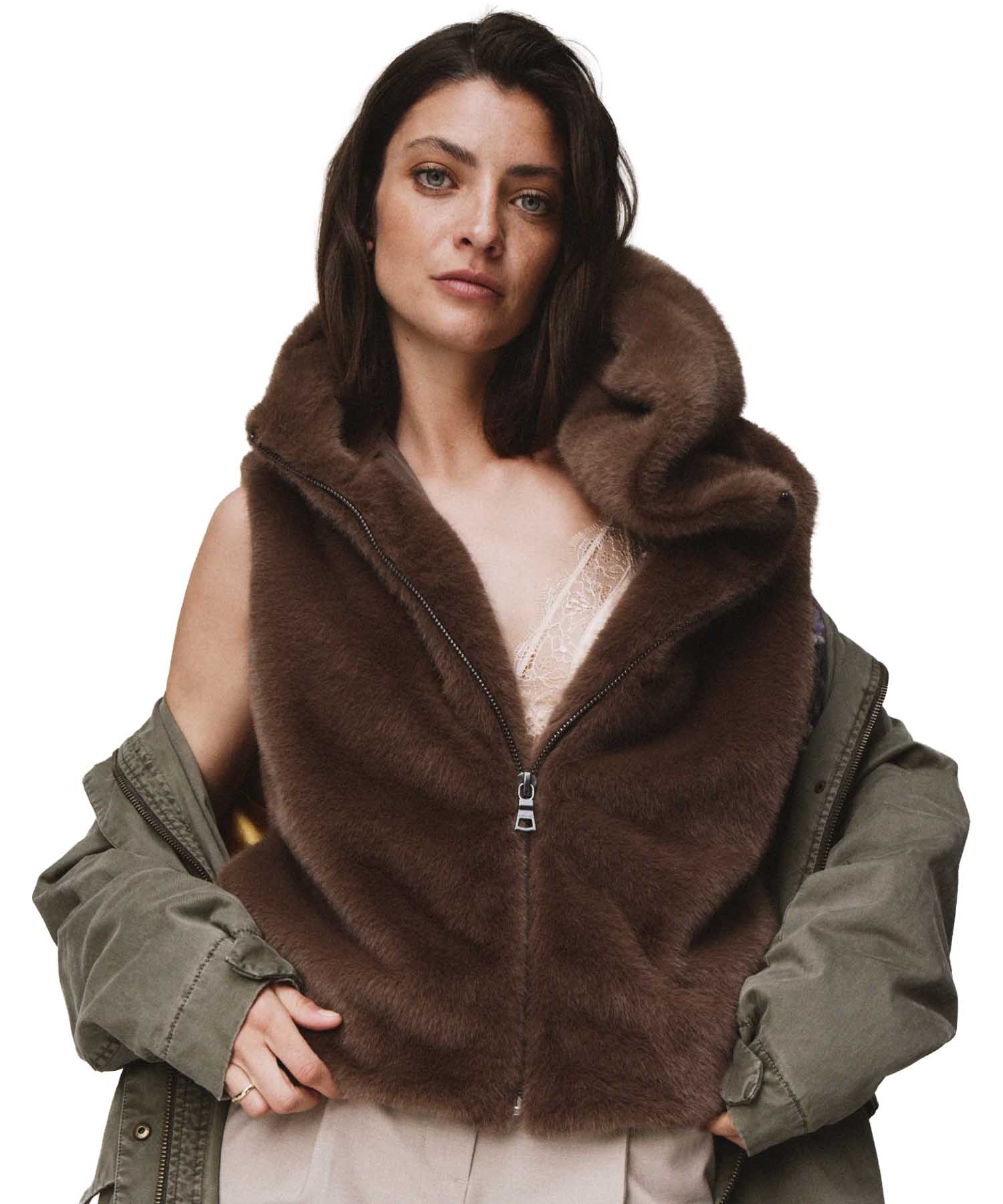 Blonde No. 8 Webpelz Weste Ashley in Dunkelbraun