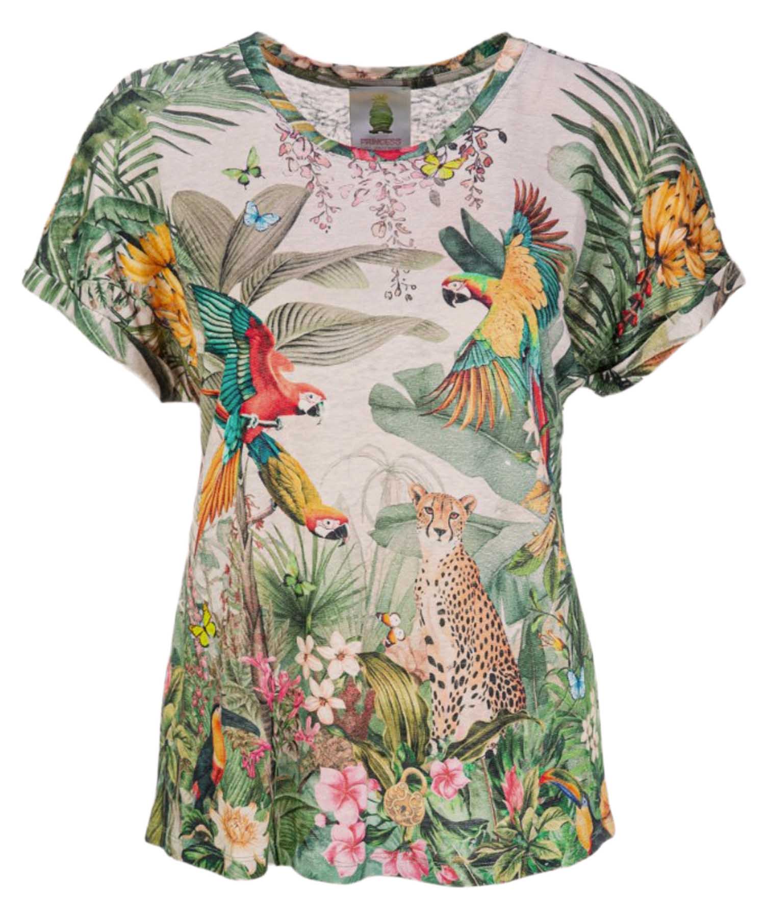 Princess goes Hollywood Leinen T-Shirt | Tropical-Print Damen Shirt