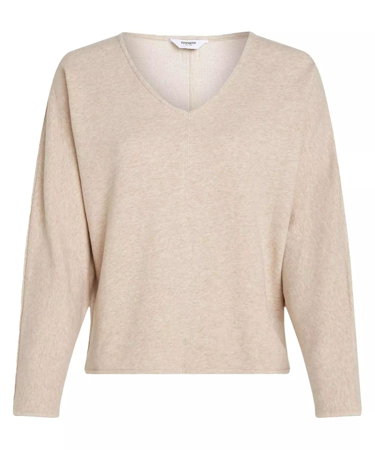 Penn and Ink modischer und kurzer Pullover mit V-Ausschnitt aus Baumwolle in beige
