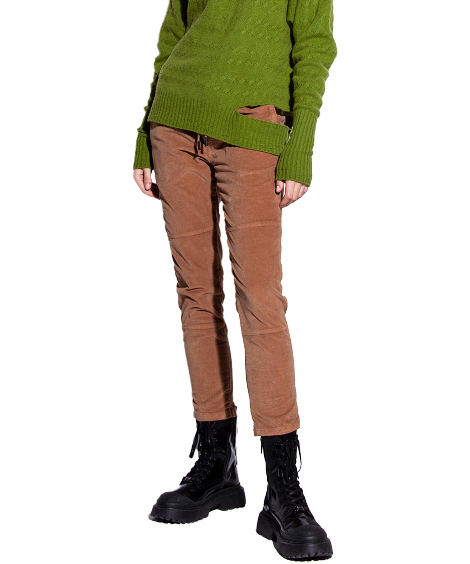 Funky Staff Hose You4 aus gewaschenem Samt in caramel