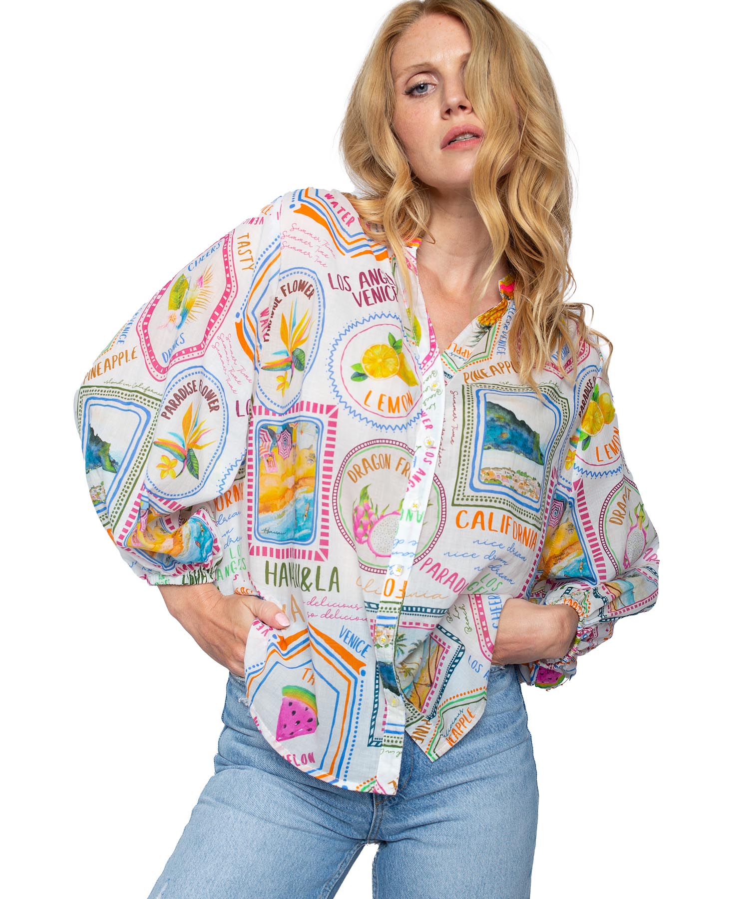 Emily van den Bergh Bluse im multicolor Druck aus reiner Baumwolle
