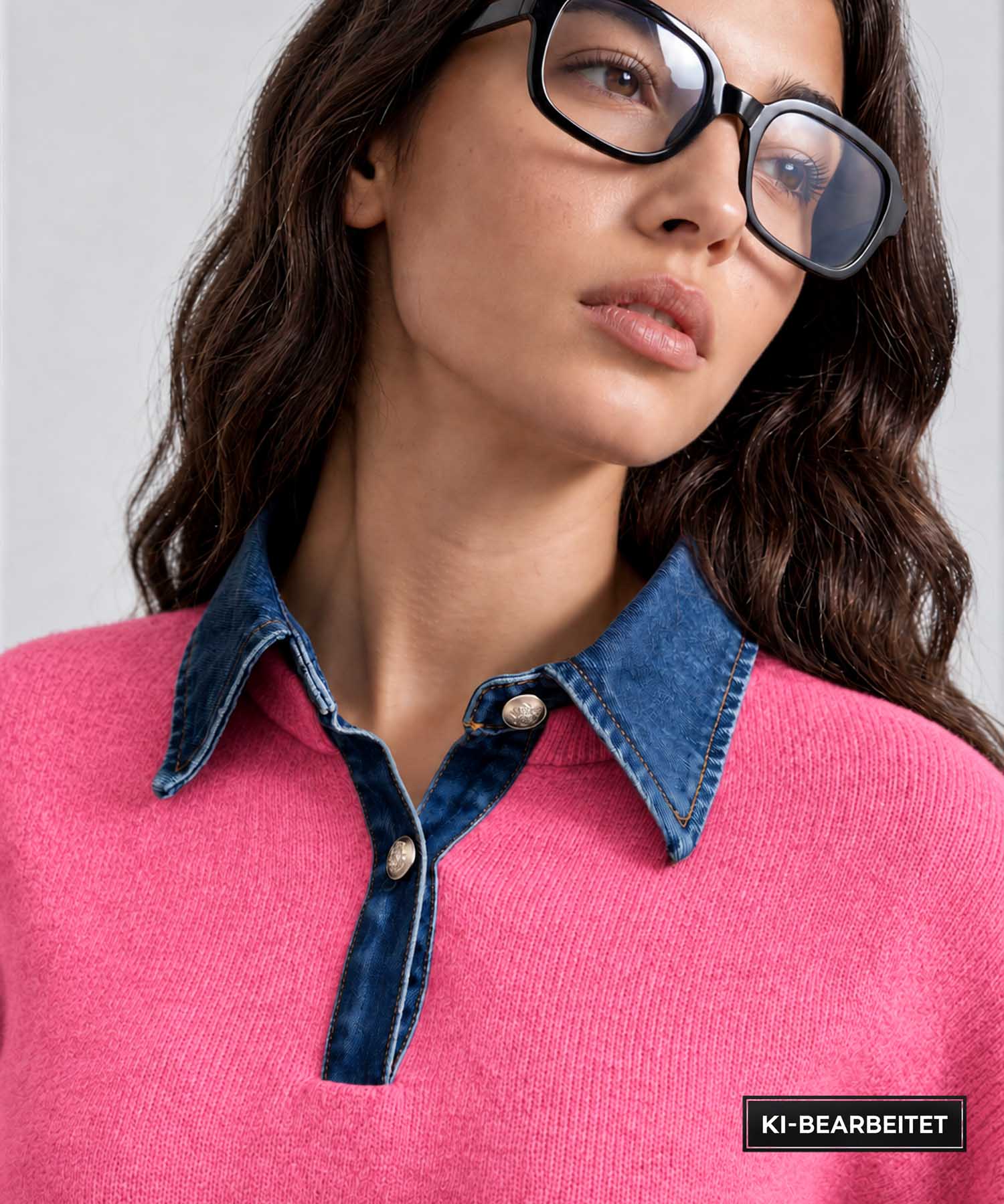 Leo & Ugo Wollpullover in Grau mit Denim-Details | Modehaus Wörmann