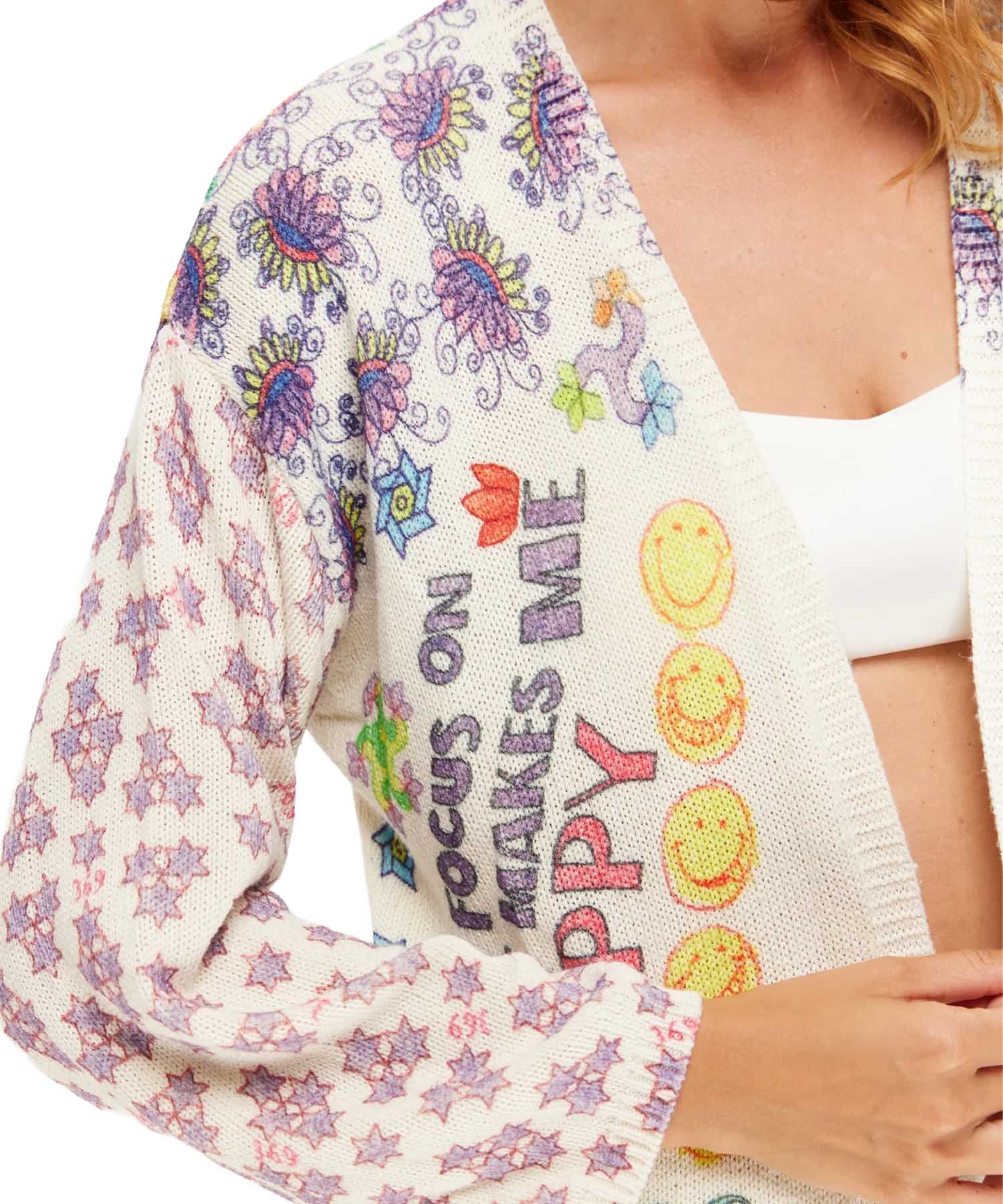 ME369 Mykonos Markers Cardigan – farbenfrohe Statement-Strickjacke mit künstlerischem Charakter