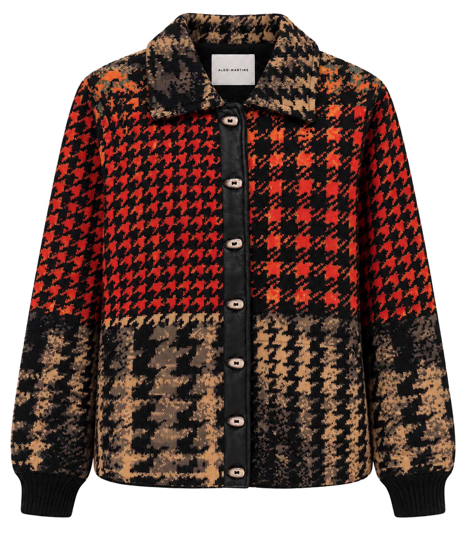 Aldo Martins Jacquard-Strick-Jacke Hahnentritt in Schwarz, Rot & Braun | Modehaus Wörmann