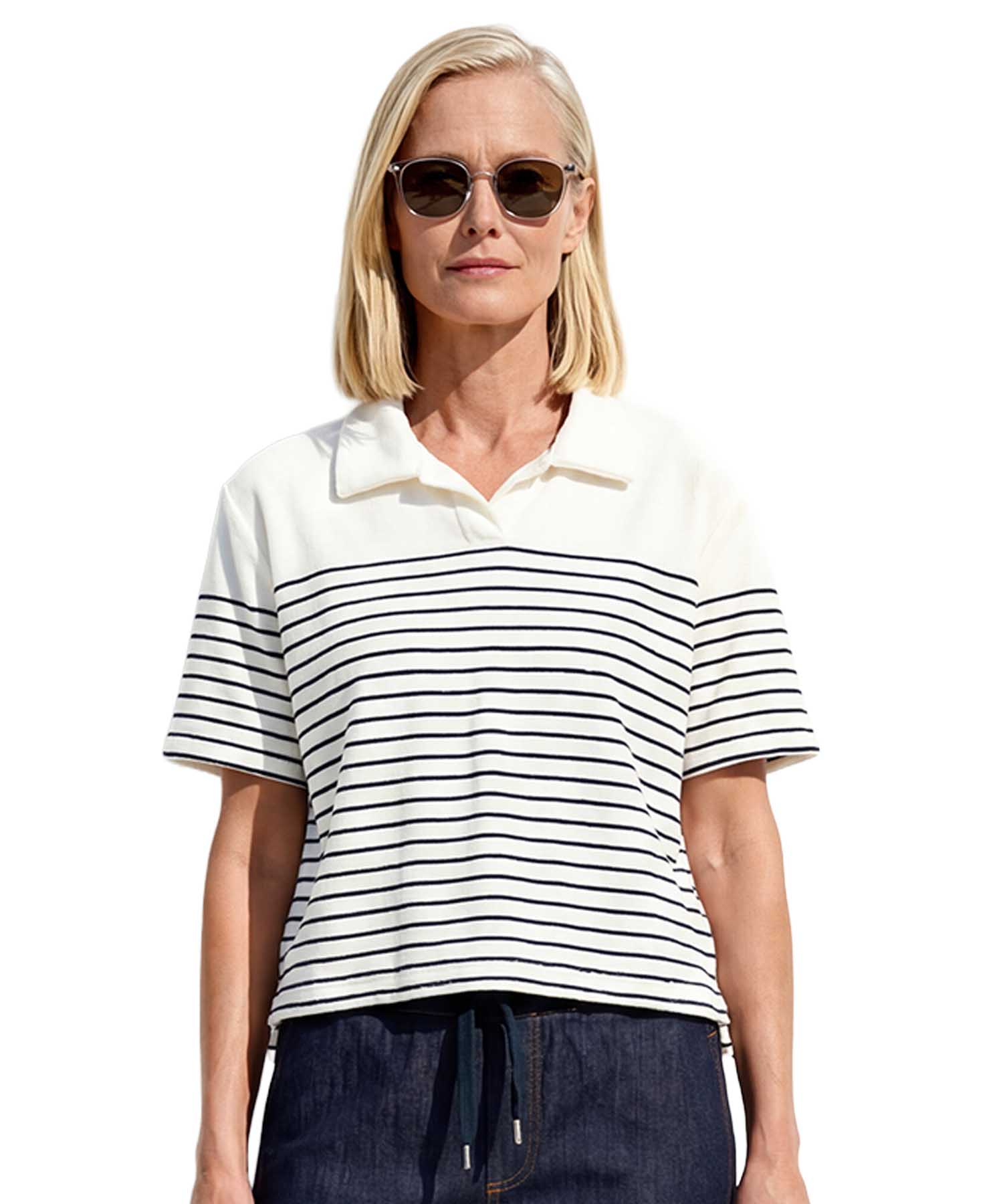 You Too Poloshirt aus Frottier im Streifendessin Dunkelblau-Offwhite | Modehaus Wörmann
