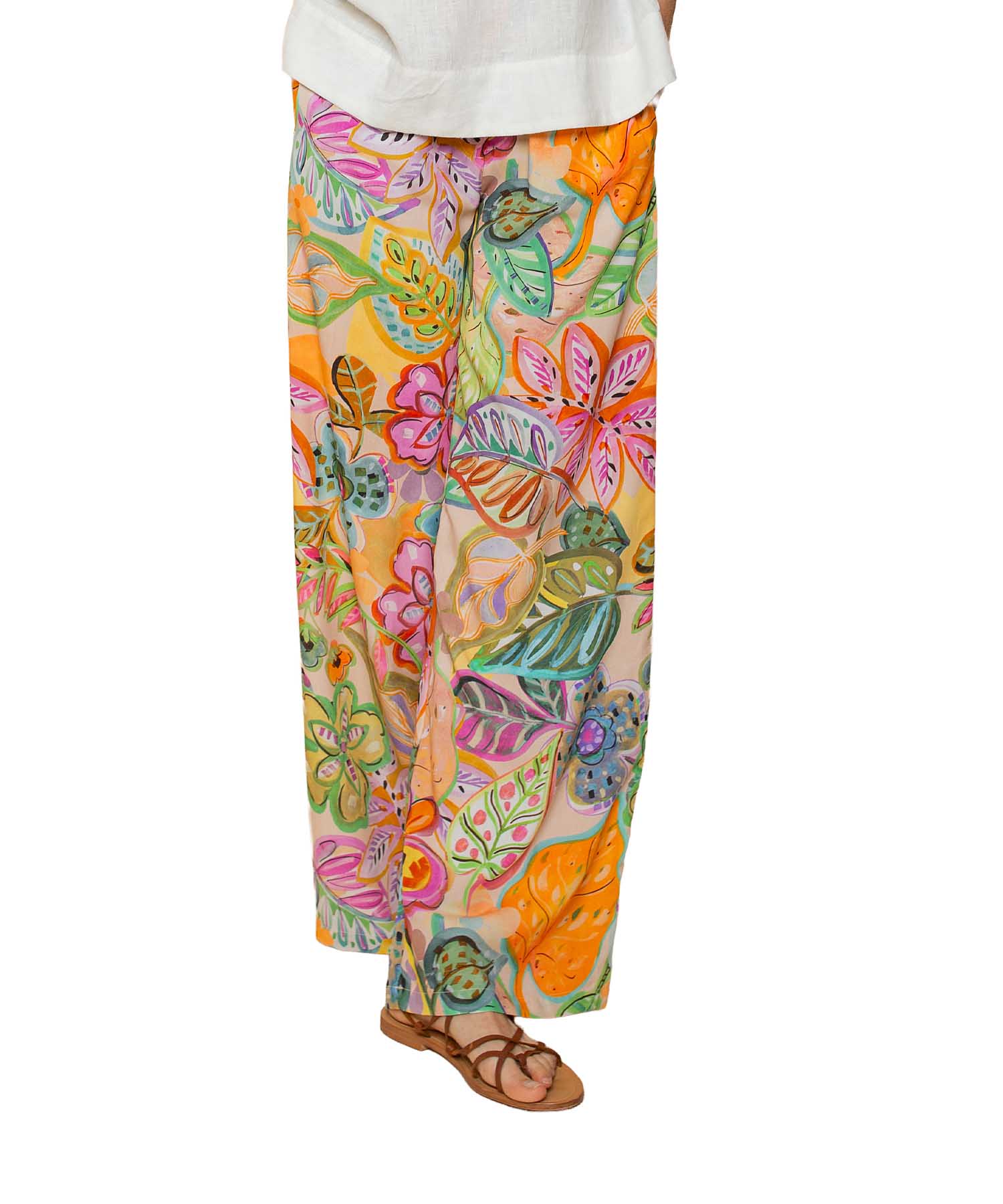Emily van den Bergh Sommerhose aus reiner Viskose mit Multicolour Flower Print | Modehaus Wörmann