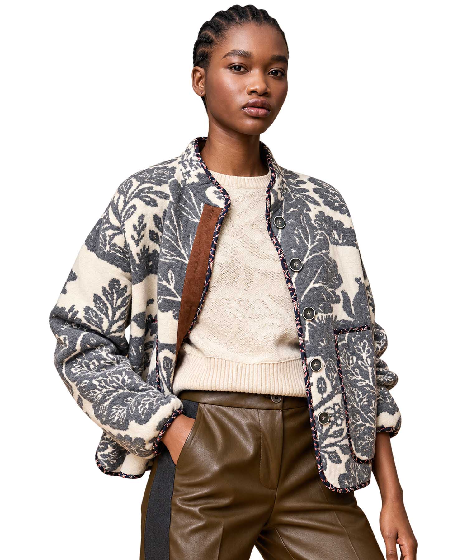 Aldo Martins Jacquard-Jacke Floral in Grau & Natur | Modehaus Wörmann