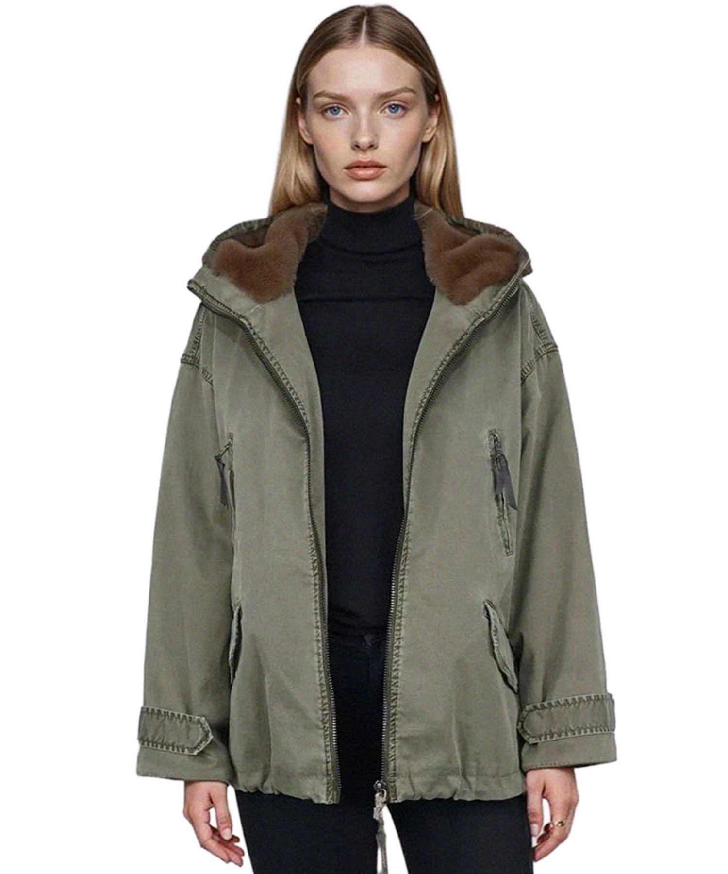 Blonde No. 8 Jacke Bella in Khaki mit Webpelz-Kapuze