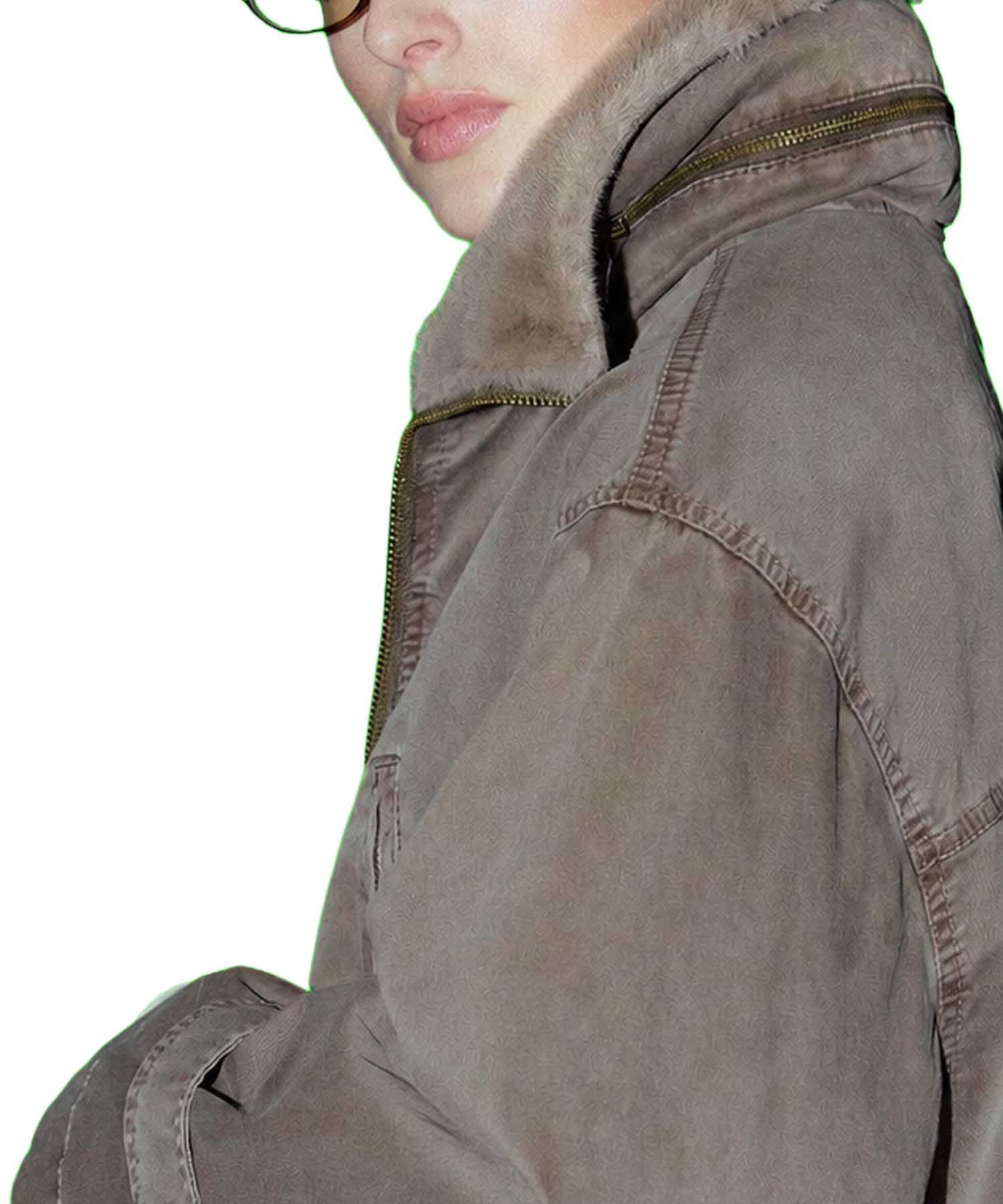 Blonde No. 8 Baumwolljacke Tyra 2 in Taupe mit Kunstfell