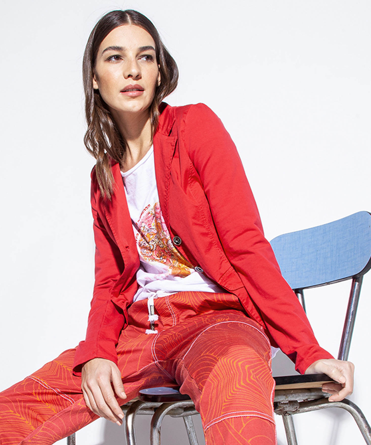 Funky Staff Blazer in rot aus gewaschener Baumwolle