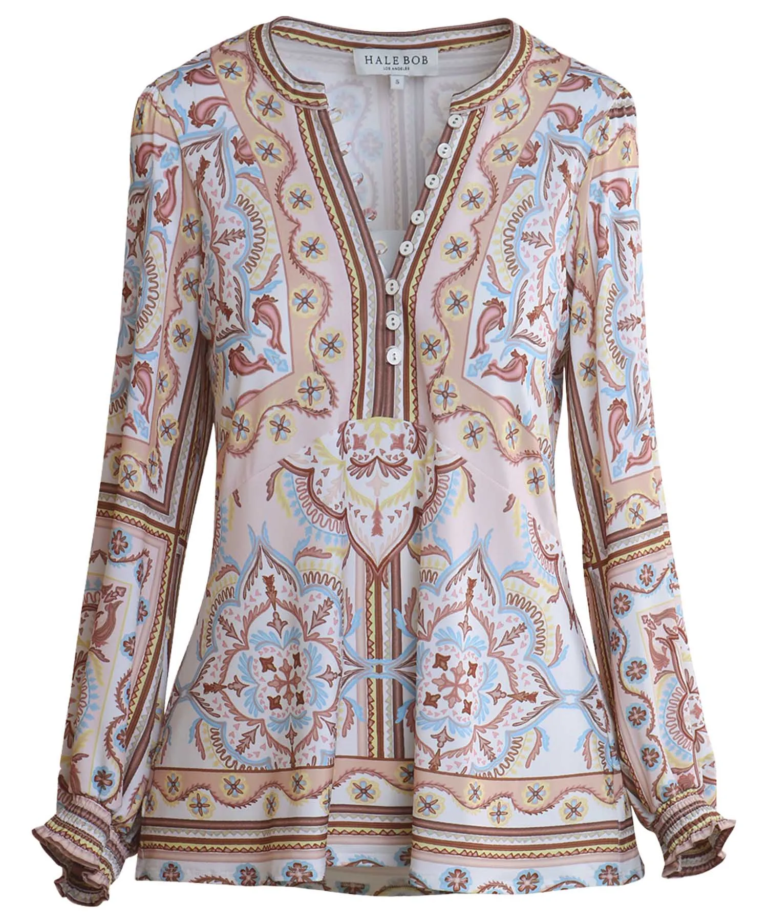 Hale Bob Bluse „Lutz“ – Grafischer Print in Beige- mit Blautönen