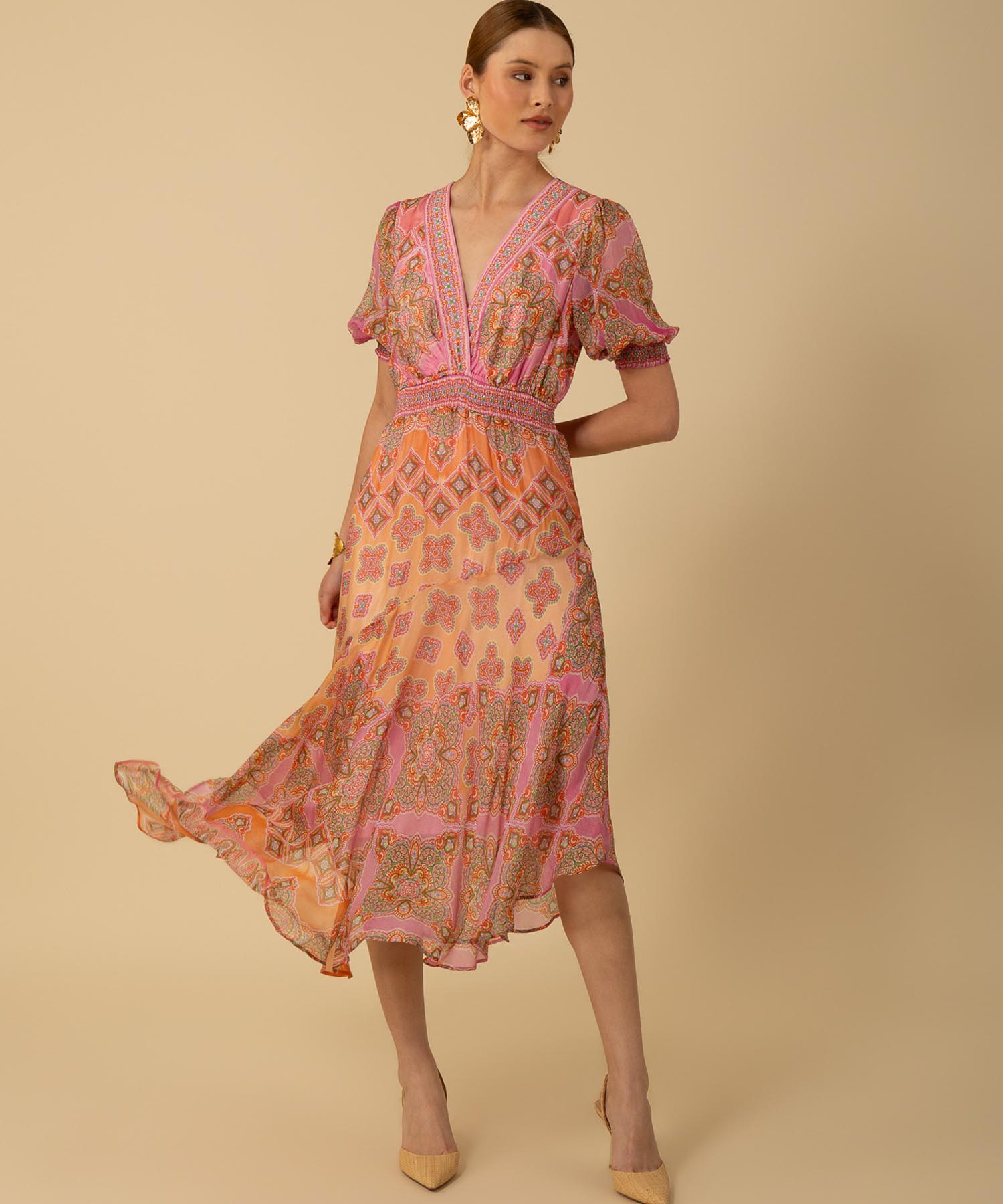 Hale Bob Chiffonkleid Malay in Midilänge