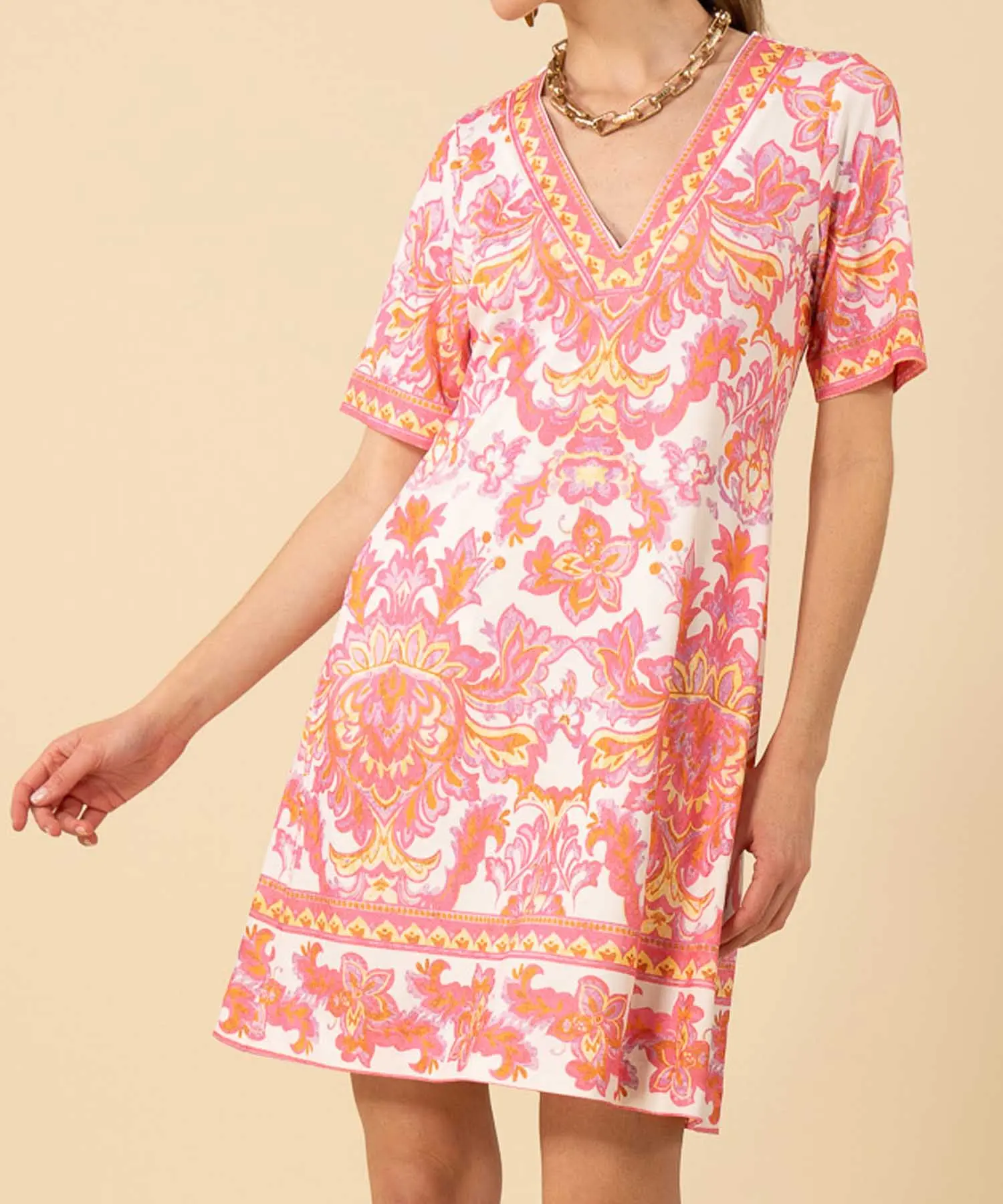 Hale Bob Kleid Bethany mit V-Ausschnitt und grafischem Blumendruck