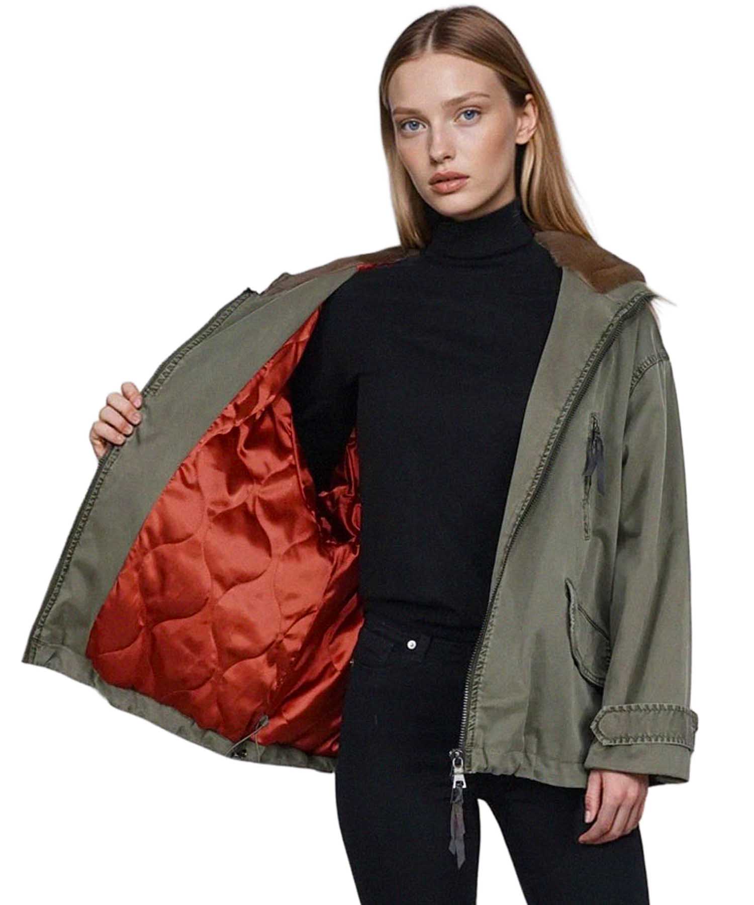 Blonde No. 8 Jacke Bella in Khaki mit Webpelz-Kapuze