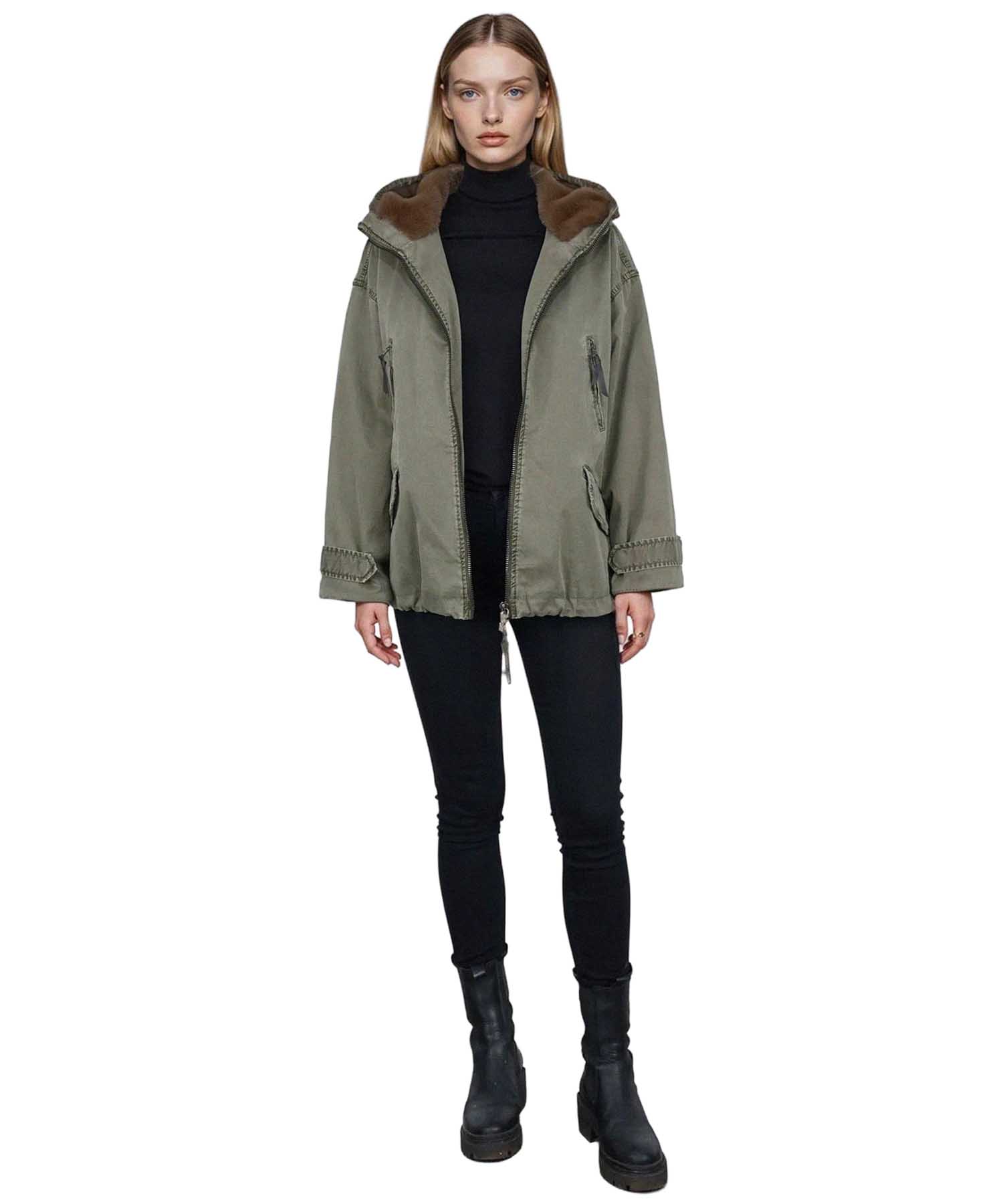 Blonde No. 8 Jacke Bella in Khaki mit Webpelz-Kapuze