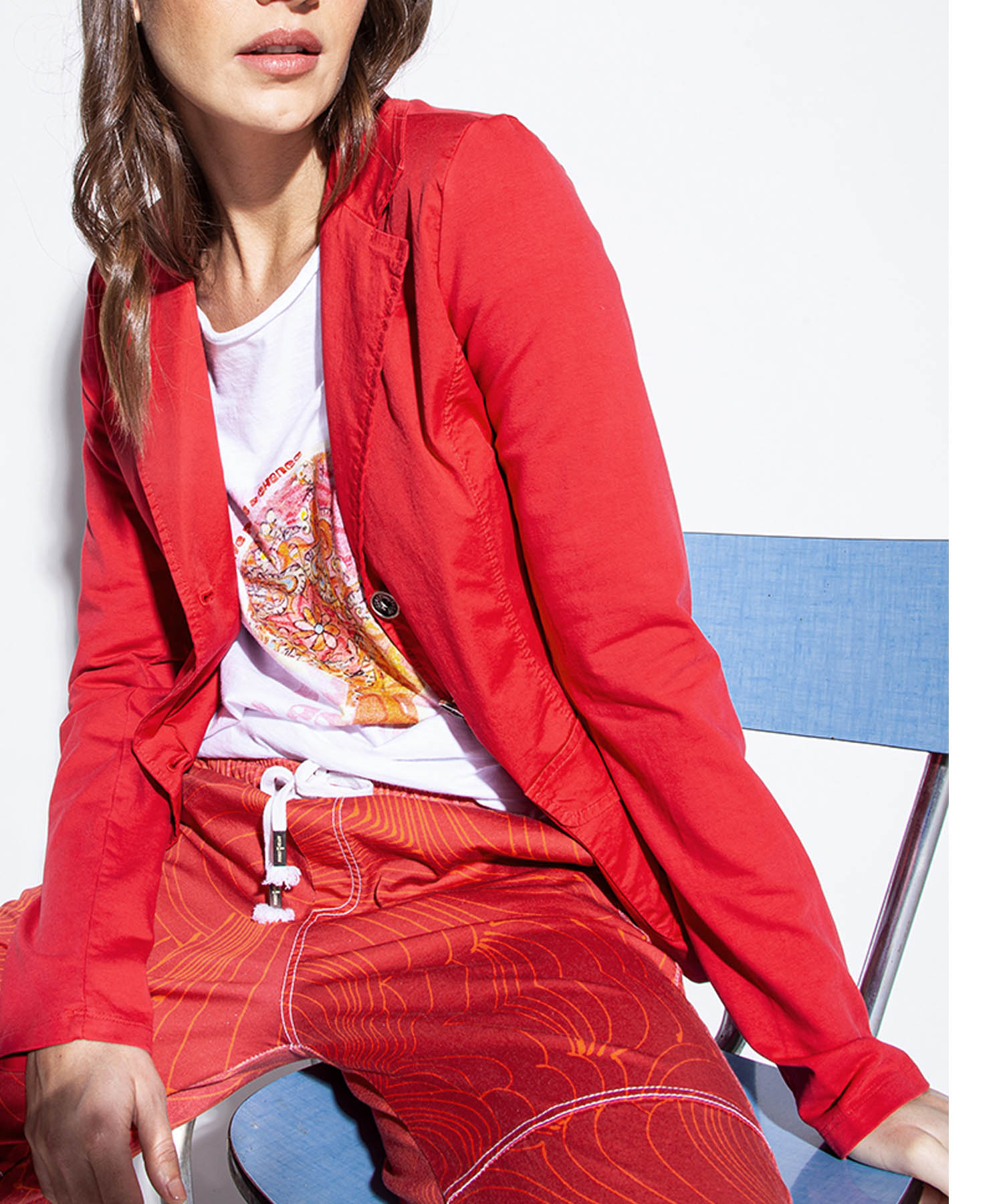 Funky Staff Blazer in rot aus gewaschener Baumwolle
