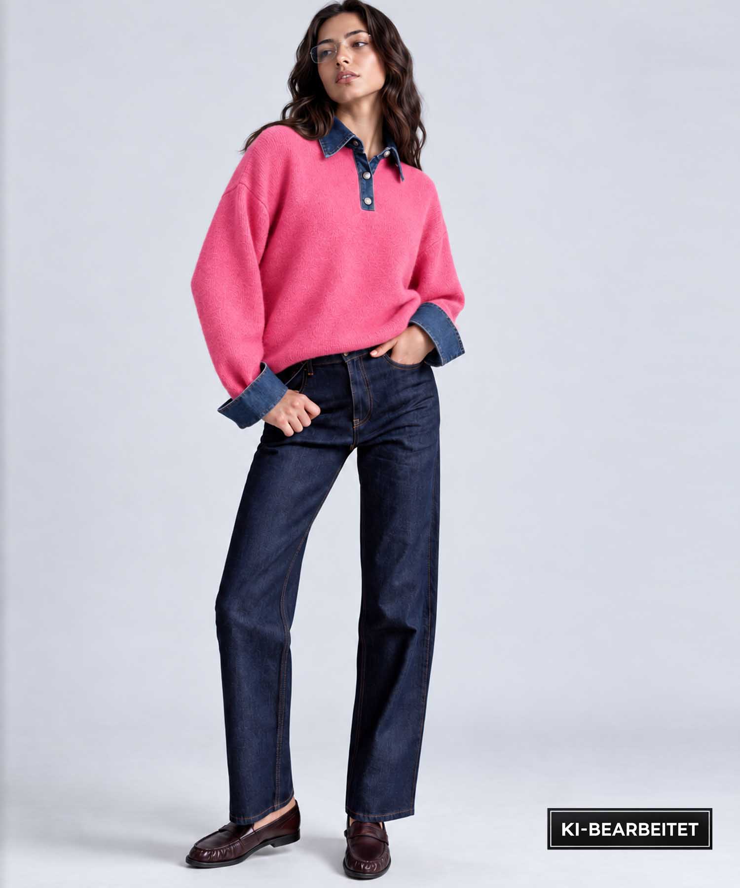 Leo & Ugo Wollpullover in Grau mit Denim-Details | Modehaus Wörmann