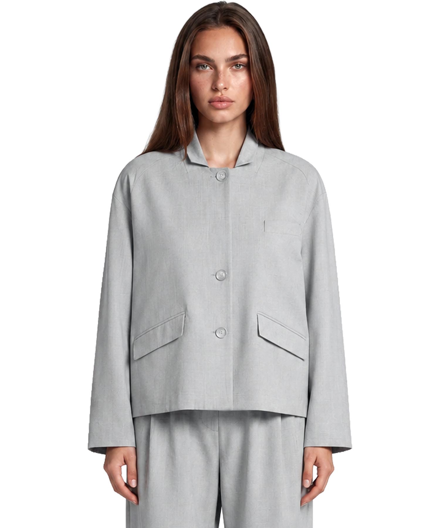 PENN&INK N.Y Cropped Bomber Blazer – Moderner Look in Graumelange