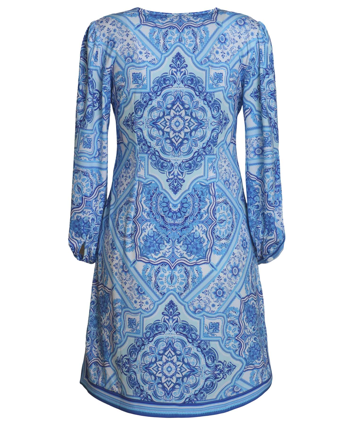 Hale Bob Austen Kleid – feminines Jerseykleid mit grafischem Ornamentdruck in Blautönen