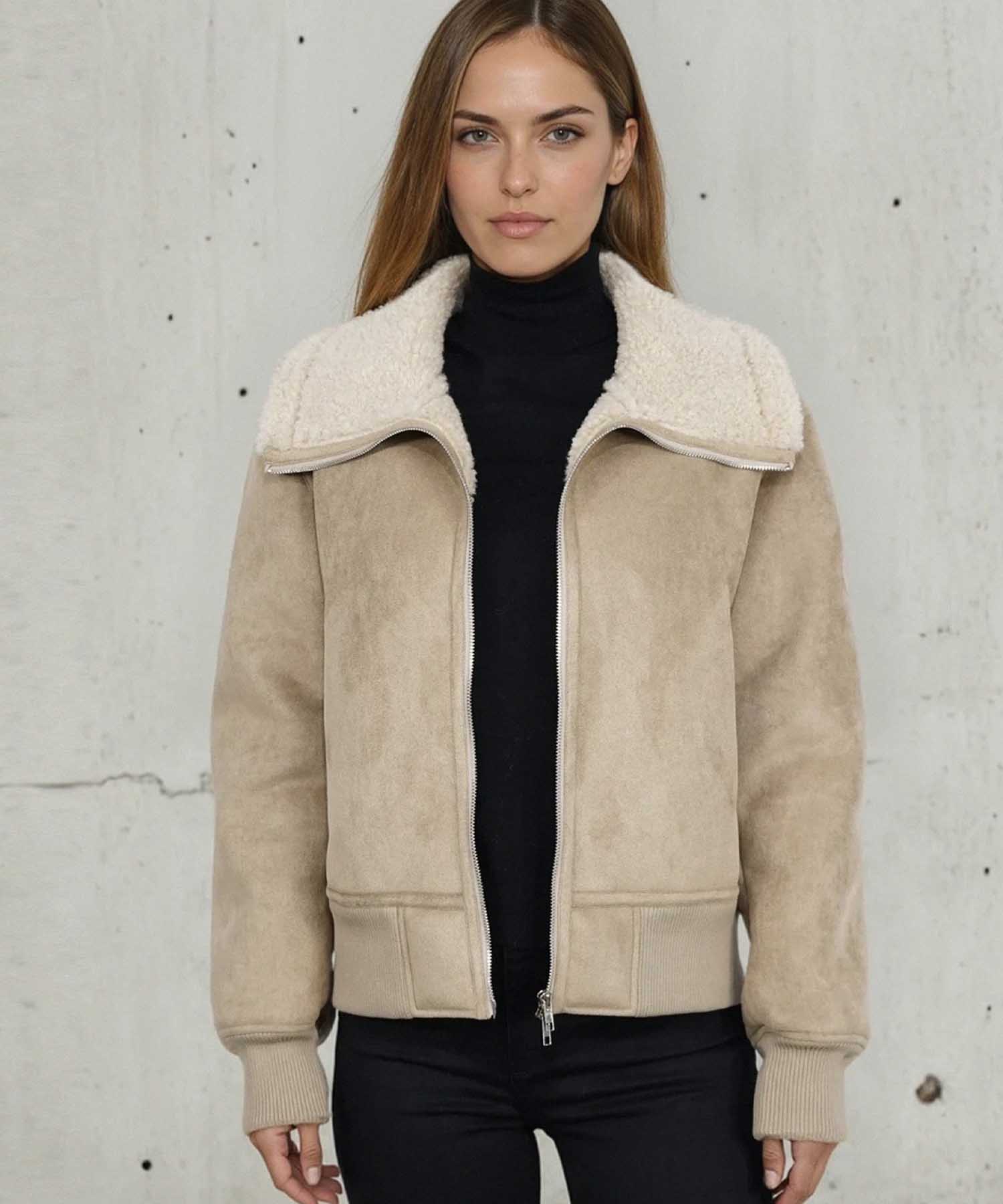 No.1 Como Jacke Cleveland in Beige mit Teddykragen