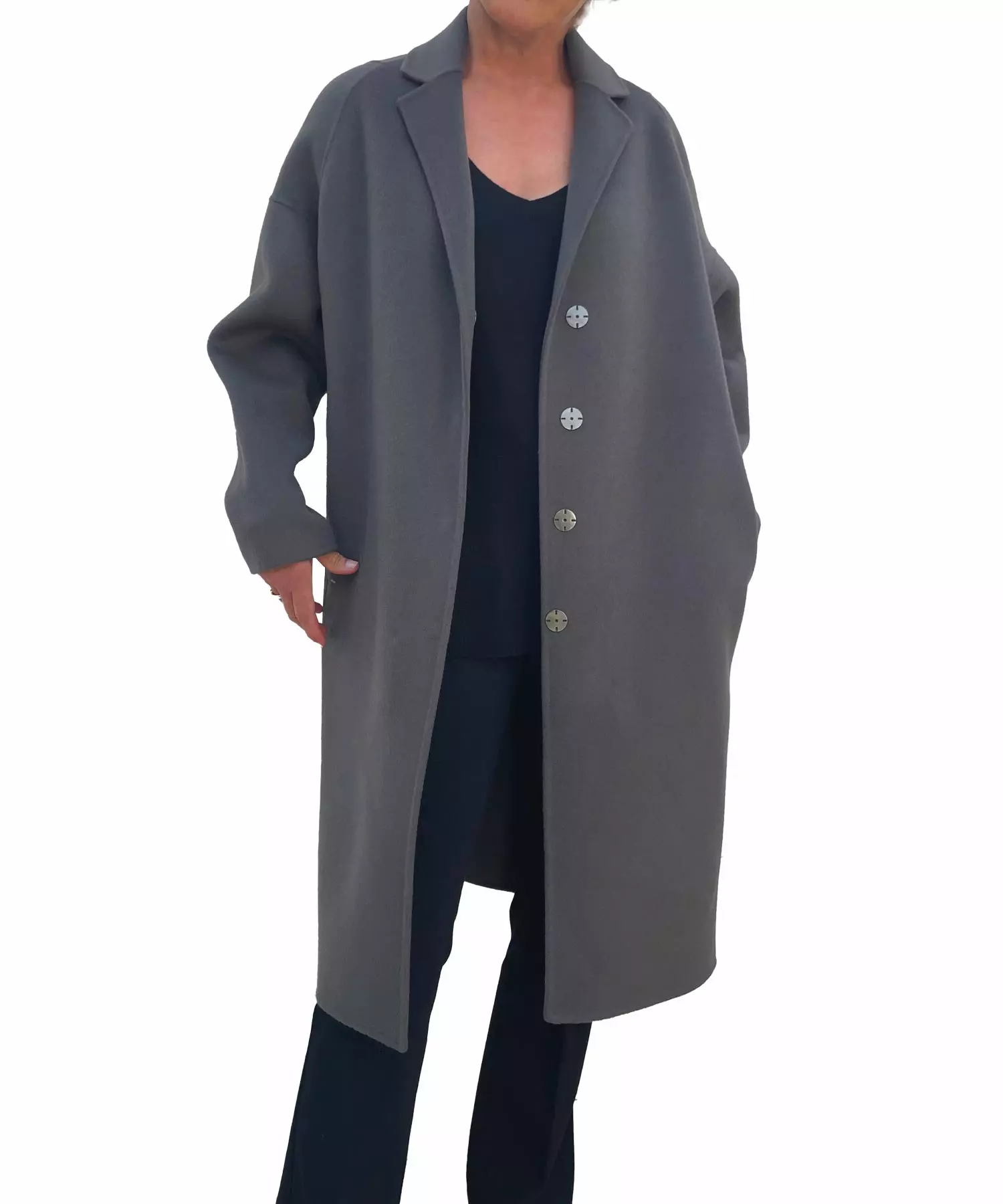 Blonde lässiger Mantel aus reiner Wolle in dunkelgrau